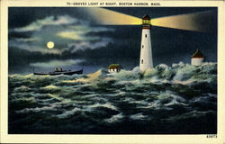 Graves Light At Night, Boston Harbor Postcard