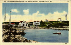 Two Light And Cape Elizabeth Life Saving Station Portland, ME Postcard Postcard