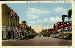 Seventeenth Street and Business District Cheyenne, WY Postcard Postcard