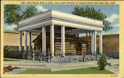 First House Built in Utah, now under Pergola on Temple Block Salt Lake City, UT Postcard Postcard