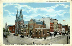 Eighth And Cumberland Streets.Showing People'S Bank And St.Mary'S Church And Rectory Lebanon, PA Postcard Postcard