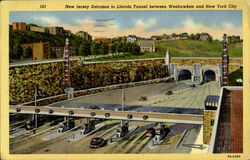 New Jersey Entrance to Lincoln Tunnel between Weehawken and New York City Postcard