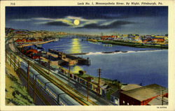 Monongahela River, By night Pittsburgh, PA Postcard Postcard