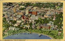 Airpane View Of Business Section ,Showing Part Of Lake Eola "The City Beautiful" Orlando, FL Postcard Postcard