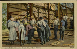 Amish Folks of lancaster Country Barn Raising, PA Postcard Postcard