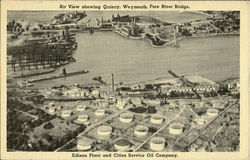 Air View showing Quincy,Weymouth,Fore River Bridge.Edison Plant and Cities Service Oil Company Massachusetts Postcard Postcard