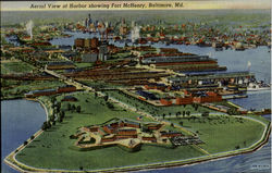 Aerial View of Harbor showing Fort McHenry Baltimore, MD Postcard Postcard