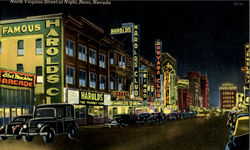 Norht Virginia Street at Night Reno, NV Postcard Postcard