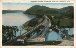 The Three Bridges, Ohio River Postcard