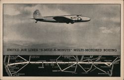 United Air Lines "3-Mile-A-Minute" Multi-Motored Boeing Postcard