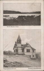 North Meadow Pond & Congregational Church Postcard