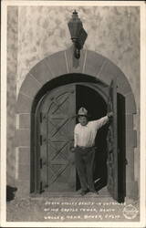 Death Valley Scotty in Entrance of His Castle Tower Postcard