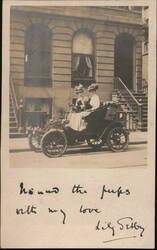 2 Ladies with Dogs in Early Auto Postcard