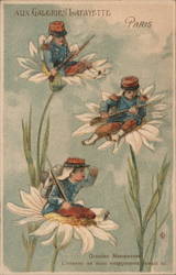 French Fantasy Little Boy Soldiers in Flowers Trade Card