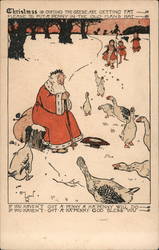 Santa Claus Begging for Pennies, Feeding Geese Cecil Aldin Postcard Postcard Postcard