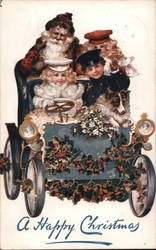 Children Driving Car with Santa in the Backseat Postcard