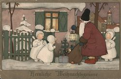 Santa Delivering Presents with Little Angels Postcard