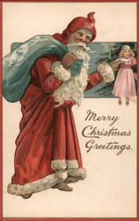 Santa Claus Carrying Sack and Holding a Doll W. L. Brown Postcard Postcard Postcard