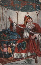 Santa Claus Riding in Hot Air Balloon with Toys Charles A. Buchel Postcard Postcard Postcard