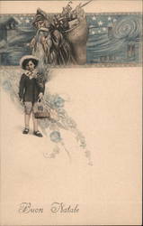 "Buon Natale" Santa Carrying His Pack of Toys Looking at a Child Santa Claus F. Carminiani Postcard Postcard Postcard