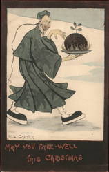 Chinese Man with Christmas Pudding Artist Signed REG CARTER. Postcard Postcard Postcard