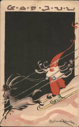 Swedish Santa Claus on Skis God Jul Bo Carlbring Postcard Postcard Postcard