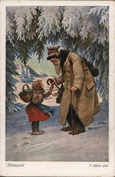 "Rubezahl" Santa and a Child Standing in a Snowy Forest Santa Claus Frank Elssner Postcard Postcard Postcard