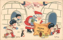 Santa Claus Delivering Gifts to Inuit People, Igloos Ely Gross Postcard Postcard Postcard