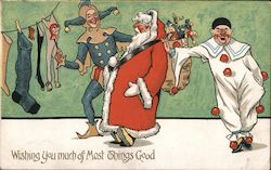 Santa, Jester, and Pietrot Santa Claus John Hassall Postcard Postcard Postcard