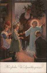 Santa and an Angel Standing in a Room with Children Santa Claus Rudolf Alfred Höger Postcard Postcard Postcard