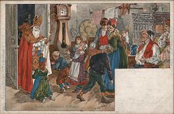 St. Nicholas greeting families with presents Postcard