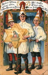 Christmas Children Singing holding Star with Virgin Mary and Baby Jesus Postcard