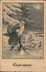 German Santa Claus trudges through snow Postcard