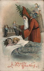 Santa Claus Filling Stockings as Children Sleep Postcard Postcard Postcard