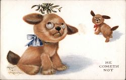 Googly Eye Puppies, Mistletoe - M Knight & AE Kennedy Santa Claus Postcard Postcard Postcard