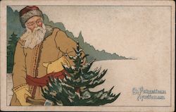 Russian Santa Claus Chopping Down a Tree Postcard Postcard Postcard