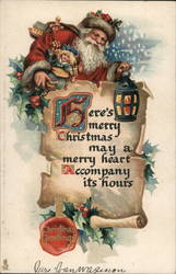 Santa Claus full with presents want to wish all a Merry Christmas Postcard