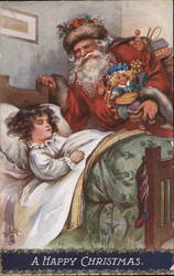 Sant Claus Leaning Over Young Child as They Sleep Santa Claus A. L. Bowley Postcard Postcard Postcard