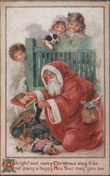 Children Spying on Santa dropping off Presents Santa Claus Postcard Postcard Postcard