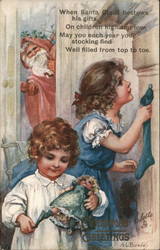 Children Collecting Toys From Stockings as Santa Claus Looks On A. L. Bowley Postcard Postcard Postcard