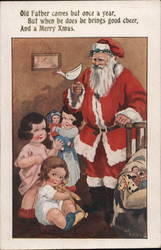 Santa in Traditional Red Suit with Duck Toy and Children Santa Claus Postcard Postcard Postcard