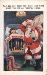 Santa Claus figuring out what to do next while little girl is watching Postcard Postcard Postcard