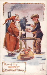 Santa Claus Buying Baked Potato From Cart Dudley Buxton Postcard Postcard Postcard