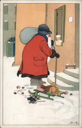 Santa at the doorstep Postcard