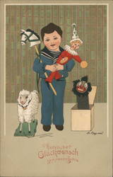 Young Boy Holding Toys Children G. Caspari Postcard Postcard Postcard