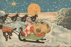 Rare Disney Santa Claus Driving Sleigh with Reindeer Postcard Postcard Postcard