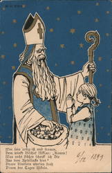 1899 Saint Nicholas Shares Fruits with a Girl: Postcard