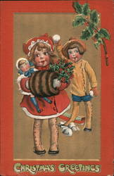 Children having fun during Christmas Postcard