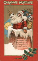 Santa Claus Sliding Down the Chimney Postcard