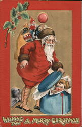 Santa Claus Opening a Gift with a Child Inside Postcard Postcard Postcard